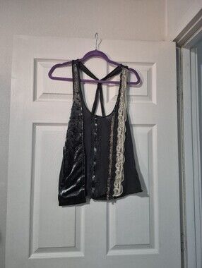 Black Racerback Tank with Cream Lace Trim